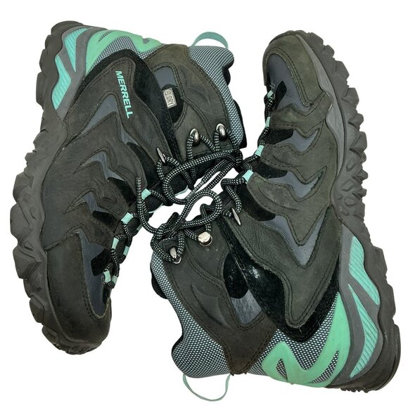 Merrell Adventurine QDry Waterproof Leather Hiking Boots Womens 9 Black & Mint - Picture 4 of 10